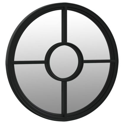 Градинско огледало, черно, 60x4 см, желязо, кръгло, за открито