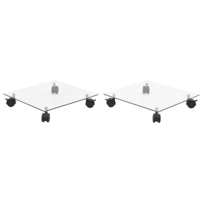 Стойки за саксии с колела 2 бр закалено стъкло 35x35 см квадрат