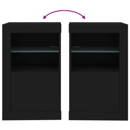 Странични шкафчета с LED, 2 бр, черно, инженерна дървесина