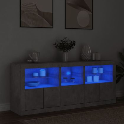 Сайдборд с LED светлини, бетонно сив, 162x37x67 см