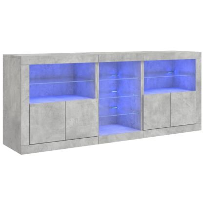 Сайдборд с LED светлини, бетонно сив, 162x37x67 см