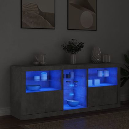 Сайдборд с LED светлини, бетонно сив, 162x37x67 см