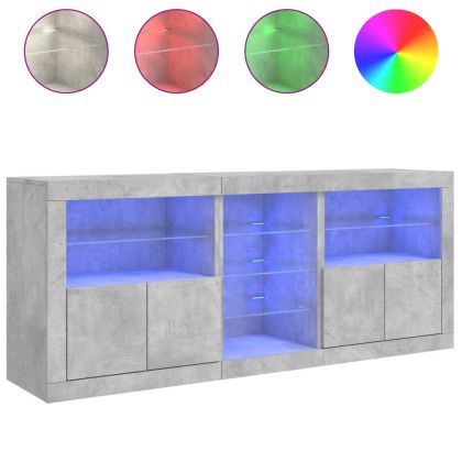 Сайдборд с LED светлини, бетонно сив, 162x37x67 см