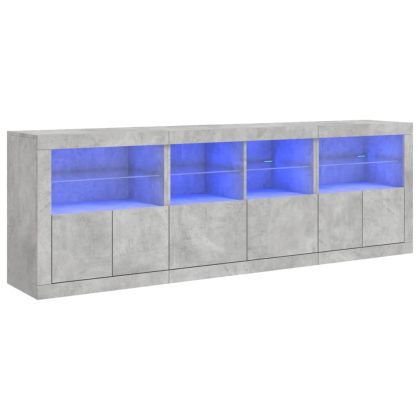 Сайдборд с LED светлини, бетонно сив, 202x37x67 см