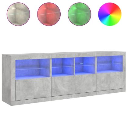 Сайдборд с LED светлини, бетонно сив, 202x37x67 см