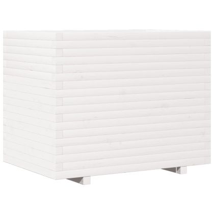 Градински сандък, бял, 90x60x72,5 см, масивна борова дървесина