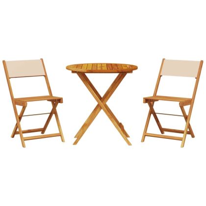 Бистро комплект, 3 части, бежов, плат и дърво масив