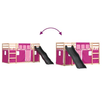 Двуетажно легло с пързалка и завеси, синьо, 90x190 см