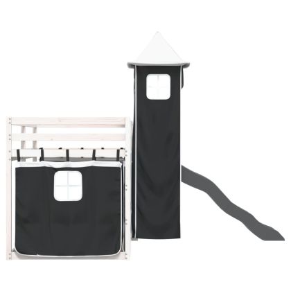 Двуетажно легло с пързалка и завеси, бяло и черно, 90x190 см