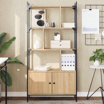 Библиотека с врати, дъб сонома, 76,5x30x154,5 см, инженерно дърво