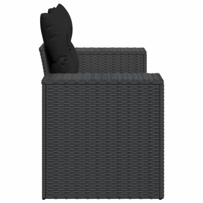 Градински диван с възглавници, двуместен, черен, полиратан