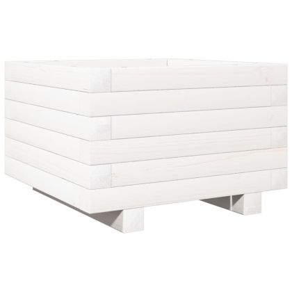 Градински сандък, бял, 40x40x26,5 см, масивна борова дървесина