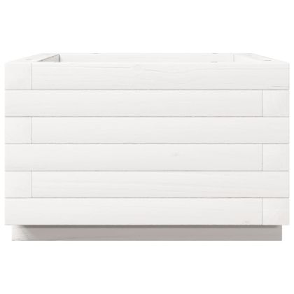 Градински сандък, бял, 40x40x26,5 см, масивна борова дървесина