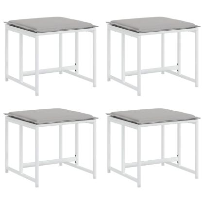Градински табуретки с възглавници 4 бр бял стомана и текстилен