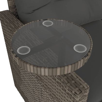 Градински комплект с възглавници, 3 части, сив, полиратан