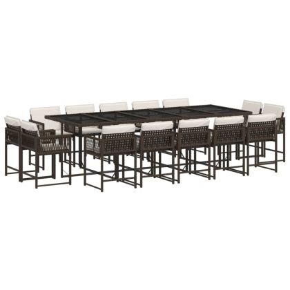 Градински комплект с възглавници 15 части кафяв полиратан