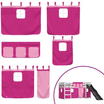 Двуетажно легло с пързалка и завеси, синьо, 90x190 см