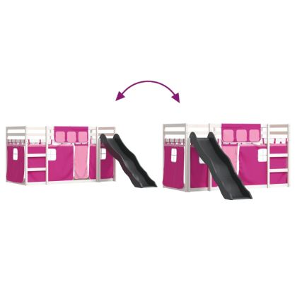 Двуетажно легло с пързалка и завеси, синьо, 90x190 см