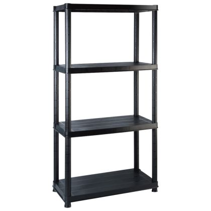 Стелаж за съхранение с 4 рафта черен 183x30,5x130 см пластмаса
