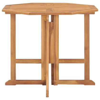 Градински трапезен комплект, сгъваем, 5 части, тик масив