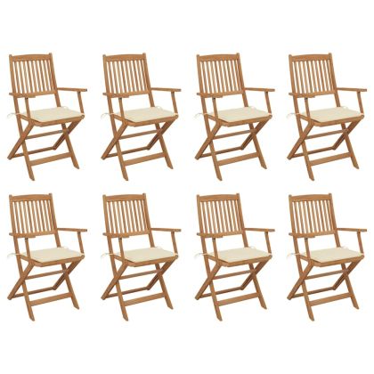 Сгъваеми градински столове с възглавници 8 бр акация масив
