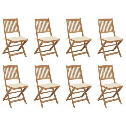 Сгъваеми градински столове с възглавници 8 бр акация масив