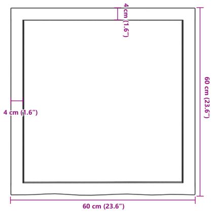 Плот за маса, 60x60x(2-4) см, необработен масивен дъб