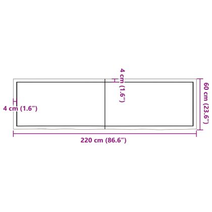 Плот за маса тъмнокафяв 220x60x(2-4) см обработен масивен дъб