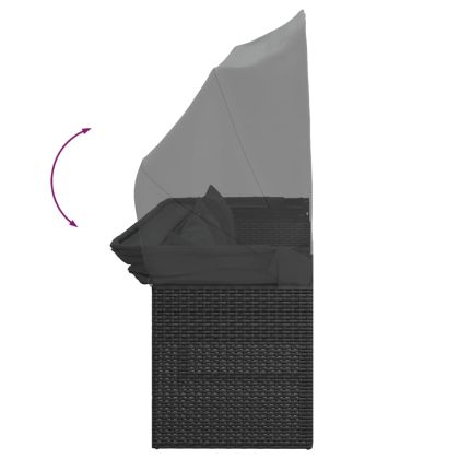 Градински диван от 4 части с възглавници, черен, полиратан