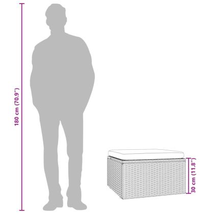 Градинска табуретка с възглавница, сива, 55x55x30 см, полиратан