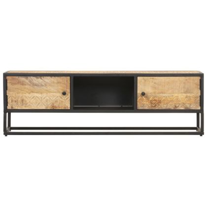 TV шкаф с резбовани врати, 130x30x40 см, грубо мангово дърво