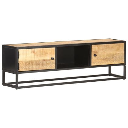 TV шкаф с резбовани врати, 130x30x40 см, грубо мангово дърво