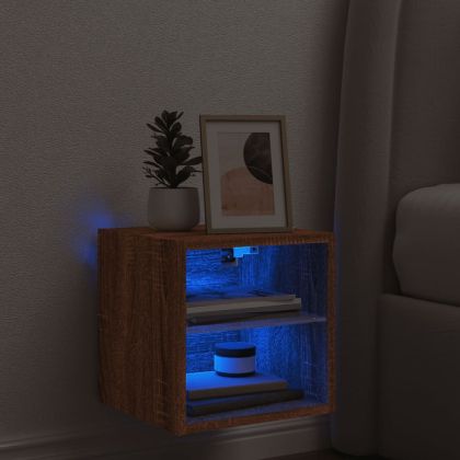 Стенен ТВ шкаф с LED осветление, кафяв дъб, 30x28,5x30 см