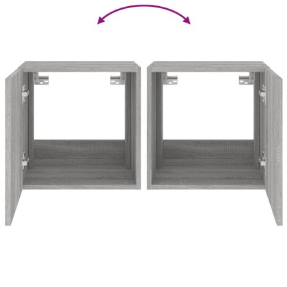 Стенен ТВ шкаф с LED осветление, сив сонома, 40,5x35x40 см