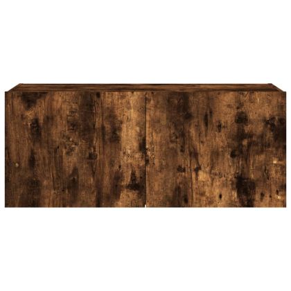 Стенен ТВ шкаф с LED осветление, опушен дъб, 100x35x31 см