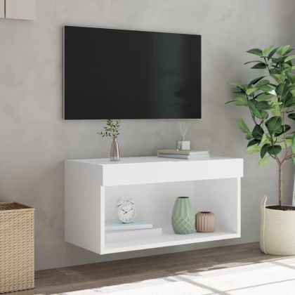 ТВ шкаф с LED осветление, бял, 60x30x30 см