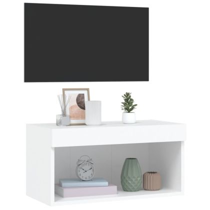 ТВ шкаф с LED осветление, бял, 60x30x30 см