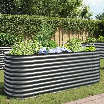 Градинска висока леха 240x80x81 см поцинкована стомана сива