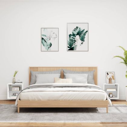 Нощни шкафчета с LED осветление, за стенен монтаж, 2 бр, бели