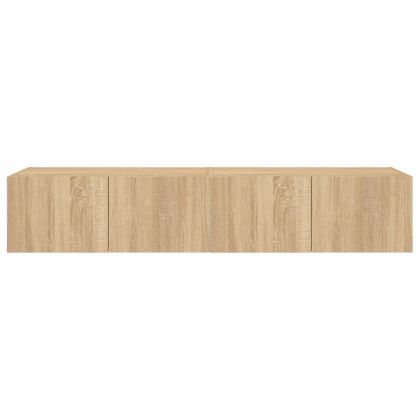 Стенни ТВ шкафове с LED лампи, 2 бр, сонома дъб, 80x35x31 см