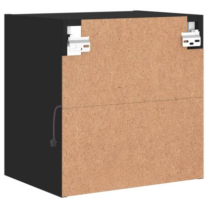 Нощно шкафче с LED осветление, черен, за стенен монтаж