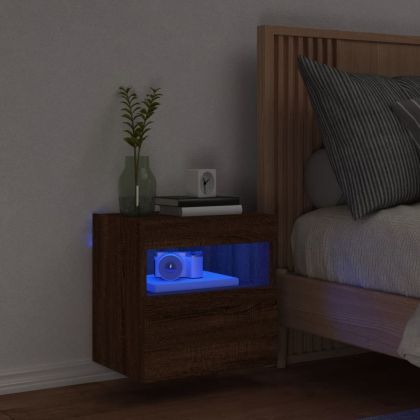 Стенен ТВ шкаф с LED осветление, кафяв дъб, 40x30x40 см