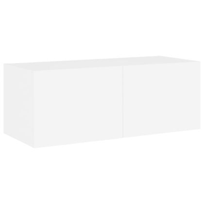 Стенен ТВ шкаф с LED осветление, бял, 80x35x31 см