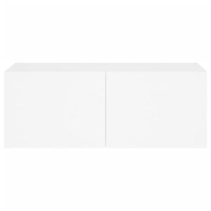 Стенен ТВ шкаф с LED осветление, бял, 80x35x31 см