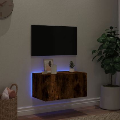 Стенен ТВ шкаф с LED осветление, опушен дъб, 60x35x31 см