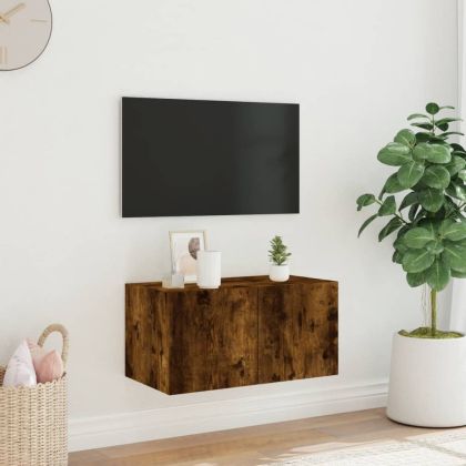 Стенен ТВ шкаф с LED осветление, опушен дъб, 60x35x31 см