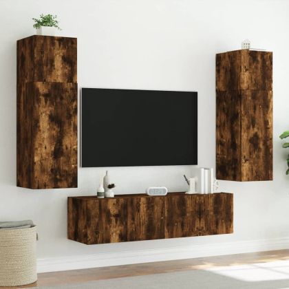 Стенен ТВ шкаф с LED осветление, опушен дъб, 60x35x31 см