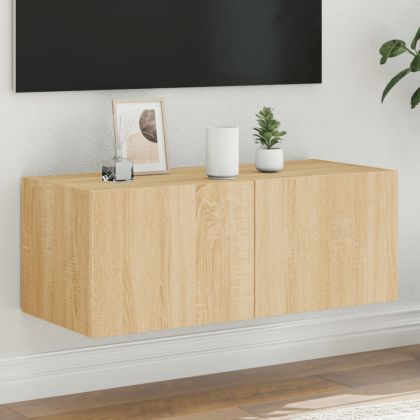 Стенен ТВ шкаф с LED осветление, сонома дъб, 80x35x31 см
