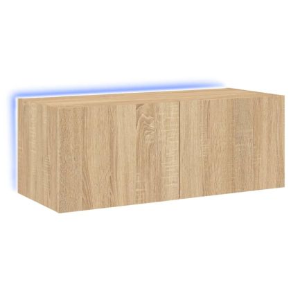 Стенен ТВ шкаф с LED осветление, сонома дъб, 80x35x31 см