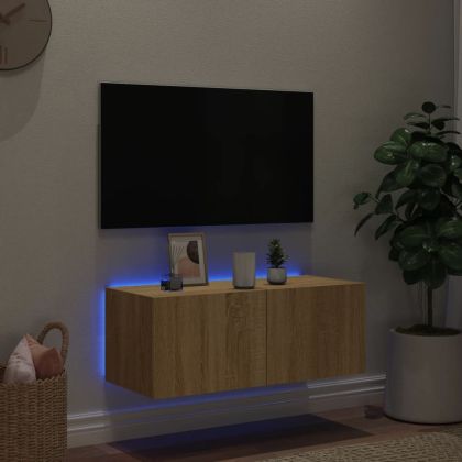 Стенен ТВ шкаф с LED осветление, сонома дъб, 80x35x31 см